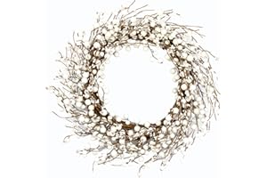 JINGHONG Winter Wreaths for Front Door 20 Inch Artificial Winter Wreath White Berry Wreath for Indoor Outdoor Window Wall Chr