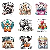 9pcs Funny Animals Iron On Transfer Decals Thermal Stickers for Clothing Appliqued Washable DIY Applique Iron On Heat Press Vinyl for Shirts Pillow Covers