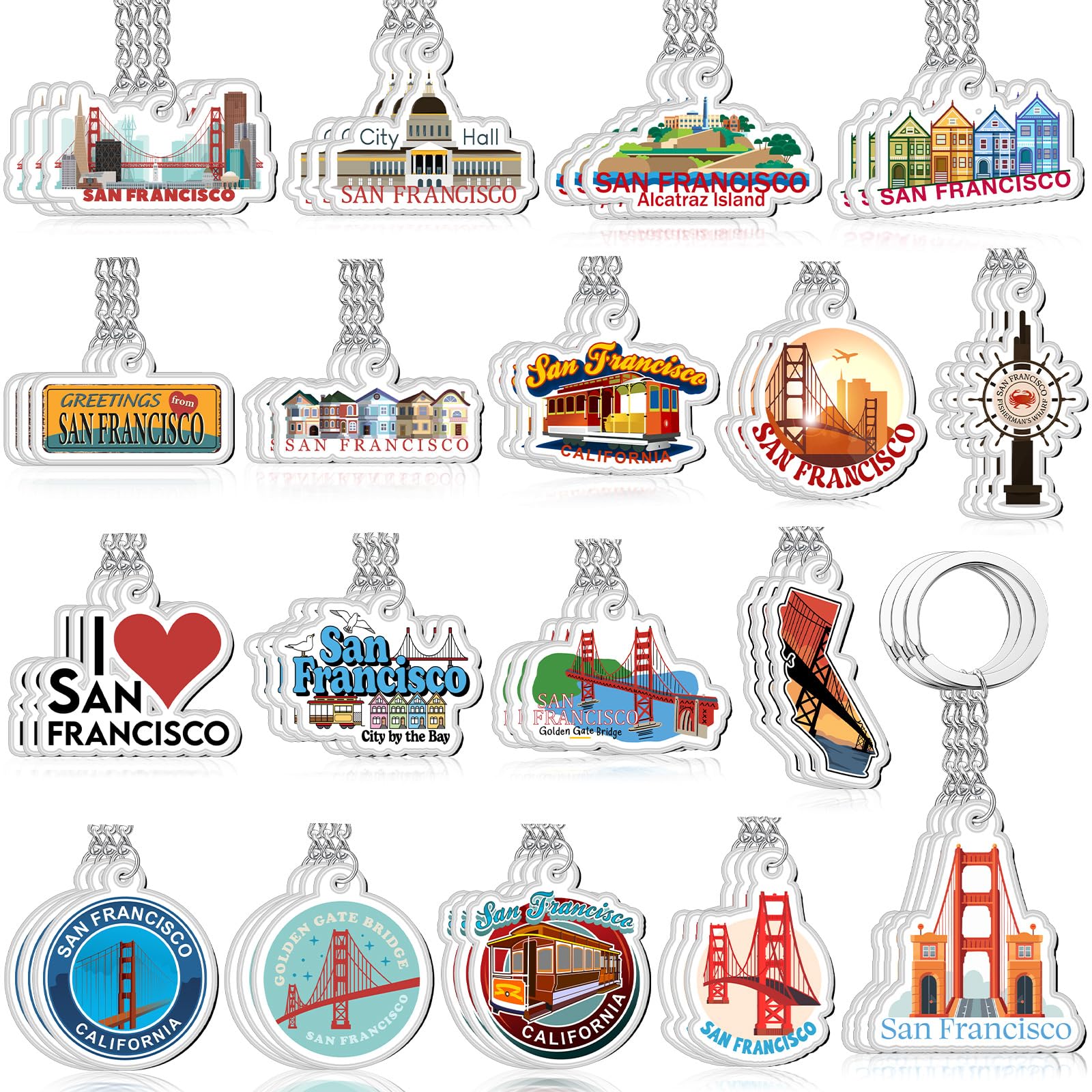 Photo 1 of Landical 54 Pcs 18/54Pcs Acrylic US Keychain Bulk USA City States Key Ring Florida California Chicago San Francisco Gift Souvenir (San Francisco)