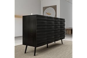 ECACAD Modern Sideboard Buffet Storage Cabinet with 4 Stylish Doors & Adjustable Shelves, Kitchen Cupboard Console Cabinet with Solid Legs for Living Room, Entryway, Black