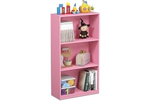 Furinno BASIC Book Shelf, 3-Tier Modern Bookshelf, Bookcase with Open Shelves, 9.3 x 21.8 x 39.5, for Living Room, Bedroom, Home Office, Pink
