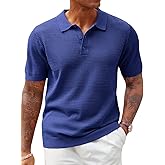 Runcati Mens Knit Polo Shirts Short Sleeve Casual Hollow Out Shirt Texture Classic Golf Polo