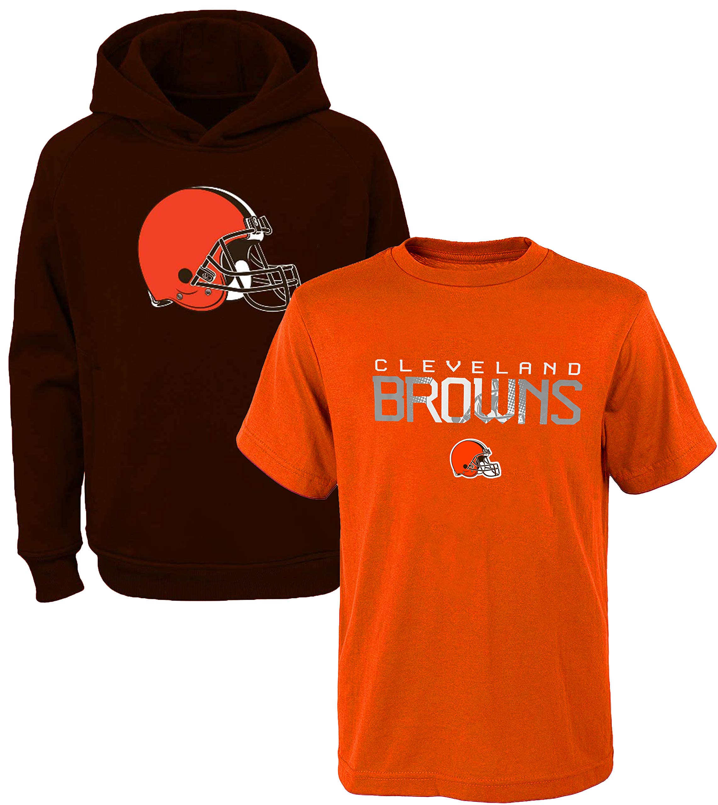 NFL Kids Youth Boys 8-20 Officially Licensed Polyester Performance Primary Logo Hoodie & T-Shirt 2 Pack Combo Set (18-20, Cleveland Browns) Image