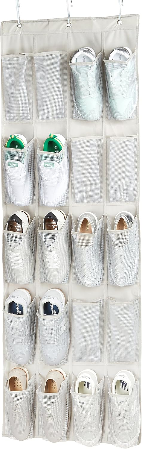 Amazon Basics Over-the Door Shoe Storage, Fits 20 works of Medium Size Shoes, Grayish Tan - Image 3