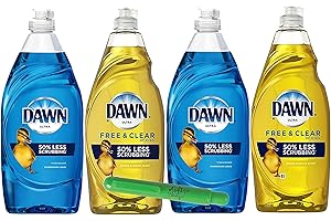 NUMBER 1 IN SERVICE Dawn Dishwashing Liquid Dish Soap, 7.5 Ounce Squeeze Bottle Assorted Scents- Fresh Original and Lemon Dawn Dish Soap with Gift Boutique Lint Stick, 4 Pack