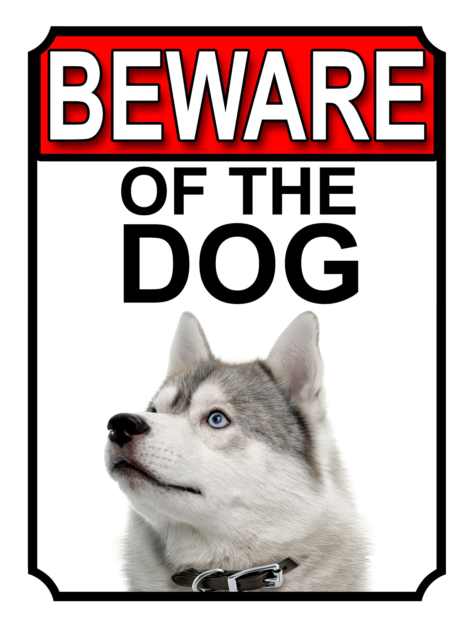 BEWARE OF THE DOG METAL GATE SIGN SIBERIAN HUSKEY 200MM X 150MM (1154H1)