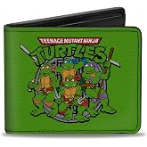 Nickelodeon Buckle-Down Bifold Wallet Ninja Turtles Multicolor, 4.0" x 3.5" | Classic TMNT Turtles Battle Pose8 Manhole Cover Green Black Billfold Credit Card and ID Slots Vegan Leather