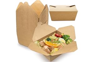 Take Out Food Containers,60 Pack 45oz Kraft Paper Take Out Boxes,Disposable Chinese To Go Containers for Restaurant Catering 