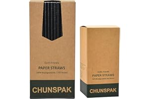 CHUNSPAK Black Paper Straws, Solid black/250 Bulk, Biodegradable Paper Drinking Straws for Cocktail, Drinks, Bars and Restaurant, 7.75"x0.24"