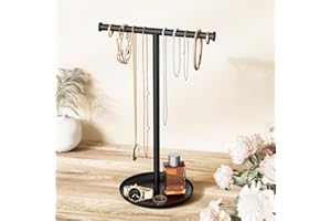 Jasopaco Necklace Holder with Storage Tray - 12.6" Tall Jewelry Organizer for Bracelets, Earrings, Rings, T-Shaped Jewelry Ho
