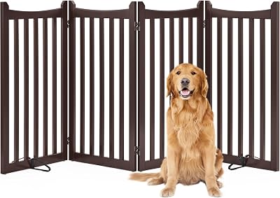Yaheetech Wooden Dog Gate Indoor 4 Panels 91 cm H x 202 cm L Espresso