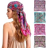 Ciormis 35" Silk Head Scarf for Women, 4 Pcs Satin Hair Scarf Square Silk Bandana Top Neck Scarves Hair Wraps for Sleeping