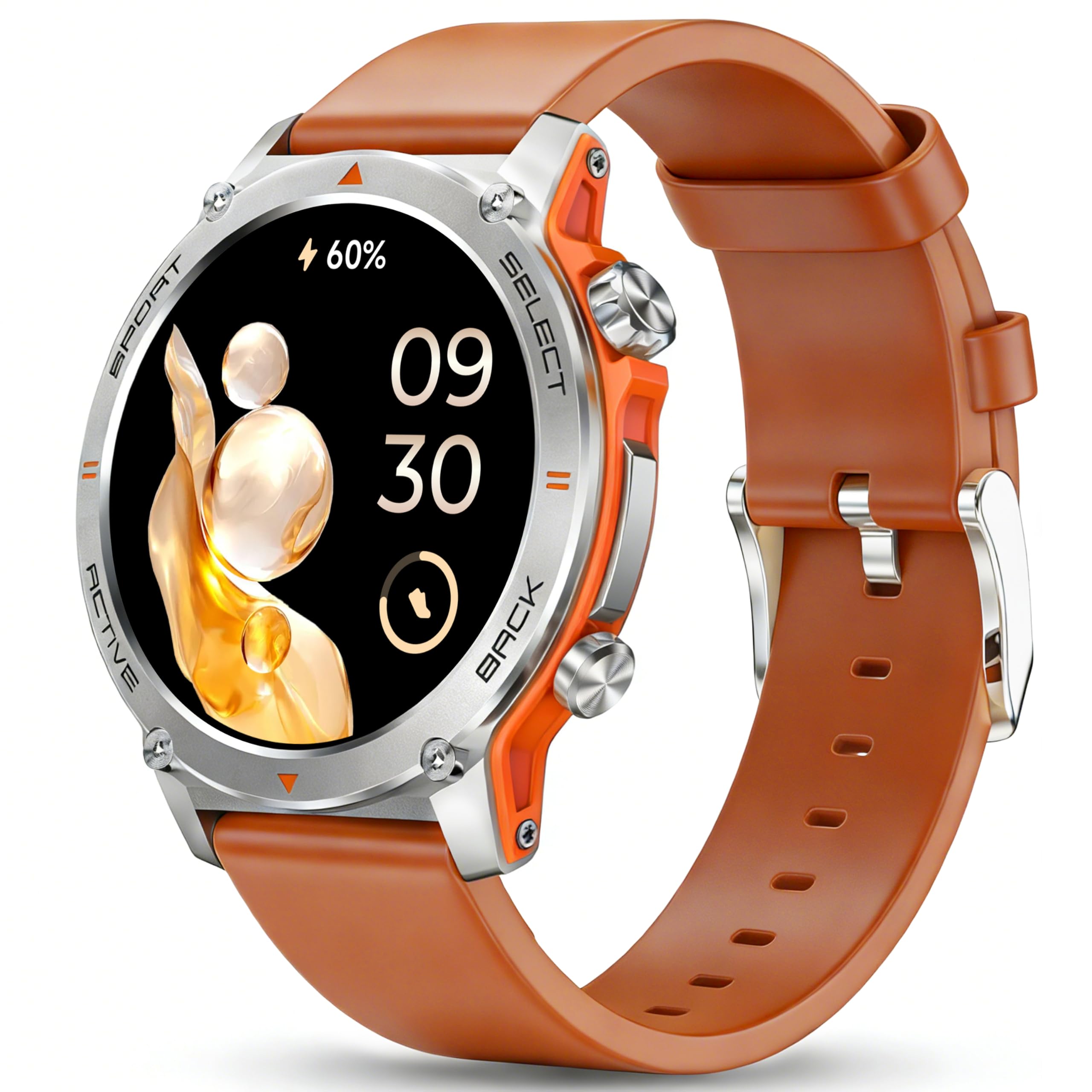 Popglory Smart Watch, 1.43''AMOLED 45mm Military Smartwatch Men Women Answer/Make Call, Digital Fitness Watch, 110+ Sports, Blood Pressure, Heart Rate, Stress Monitor Sports Watch for Android or iOS