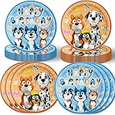 40pack Blue Dogs Party Supplies Disposable Cartoon Dog Tableware Set for Baby Shower Decorations Puppy Birthday Plates Set Blue Dogs Birthday Party Decorations