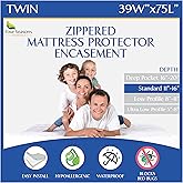 Twin Size Zippered Bed Bug Mattress Protector Waterproof Encasement Hypoallergenic Premium Bedbug Cover White
