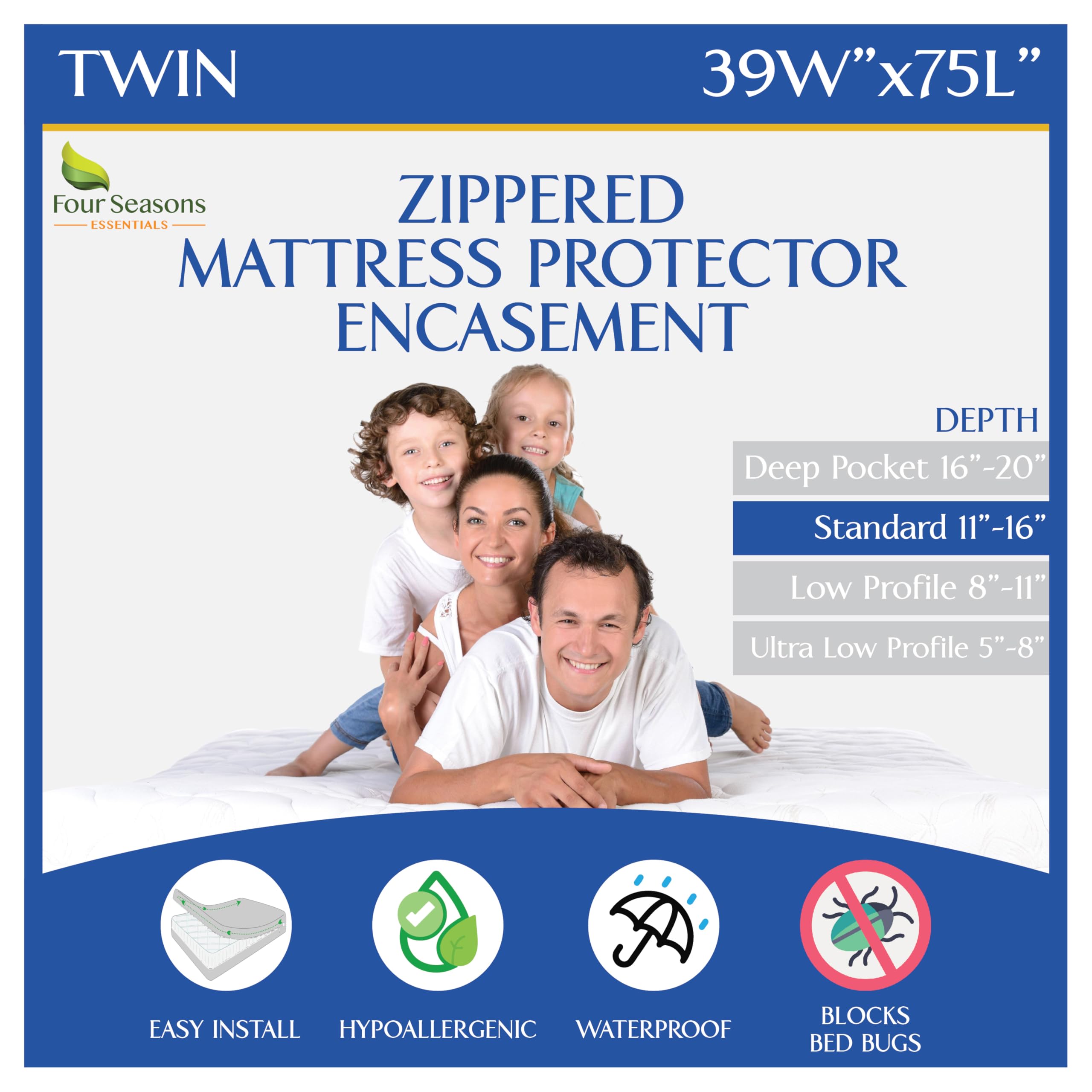 Photo 1 of Twin Size Zippered Bed Bug Mattress Protector Waterproof Encasement Hypoallergenic Premium Bedbug Cover White