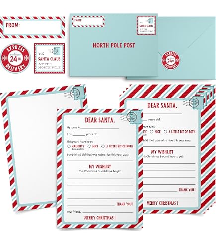 Brief An Den Weihnachtsmann Set – 8-teiliges Kit Mit Karten, Umschlägen & Aufklebern Für Wunschliste