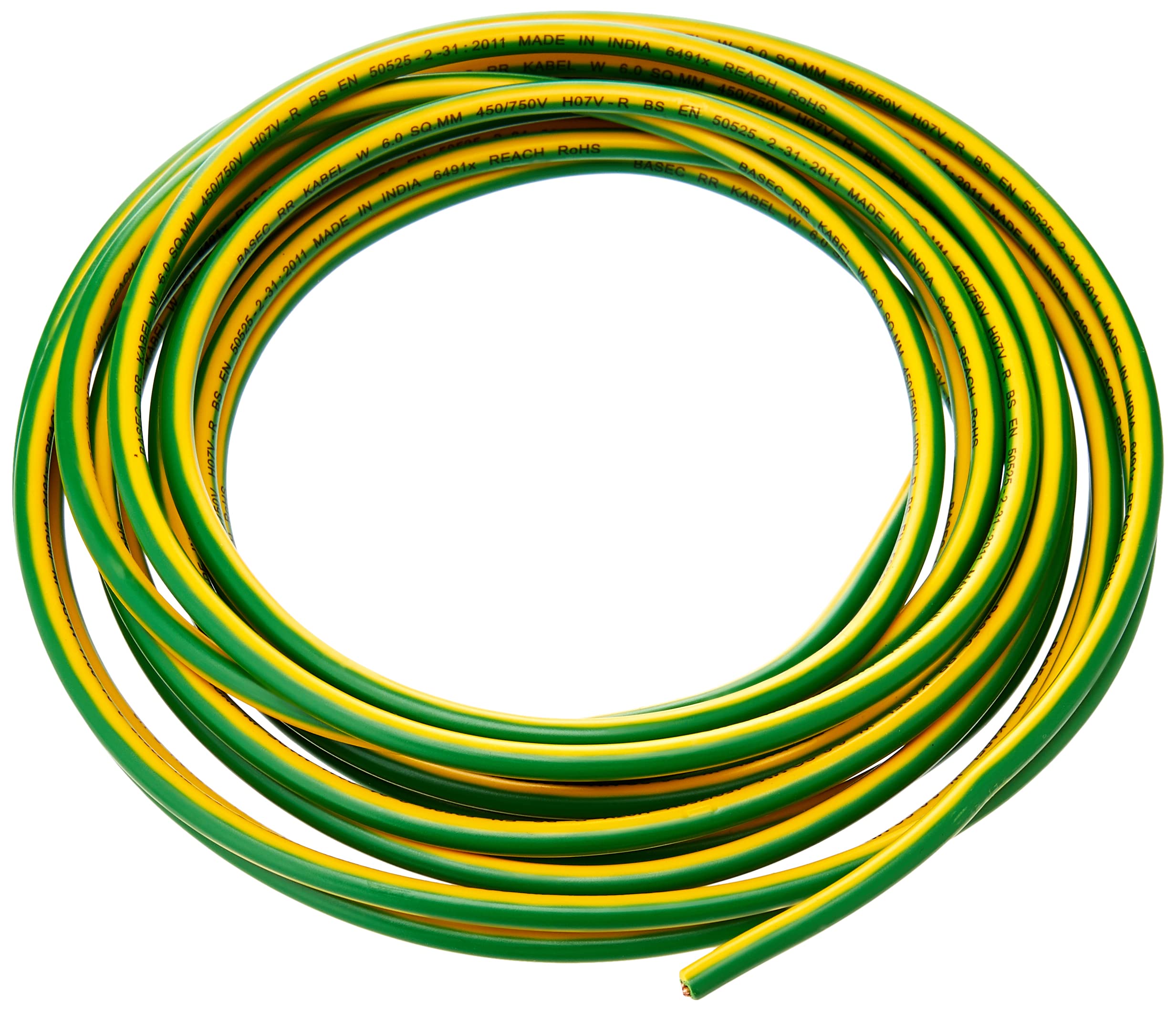 Merriway BH01518 Single Core Round Earth Cable, 6491X 6.0mm Yellow & Green, 5 Metres (16.5 feet)