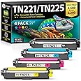 Smart Ink Compatible TN221 TN 225 Toner Cartridge Replacement for Brother TN 221 TN225 (Black, C/M/Y 4 Combo Pack) to use wit