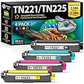 Smart Ink Compatible TN221 TN 225 Toner Cartridge Replacement for Brother TN 221 TN225 (Black, C/M/Y 4 Combo Pack) to use wit