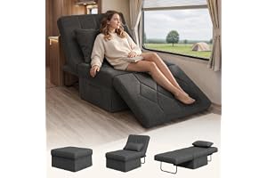 DSNAPE Ottoman Bed Sleeper, 34" Convertible Sleeper Chair Bed, Dark Grey | 4-in-1 Chair Bed Sleeper for Adults, Futon Sofa Bed, 5-Level Adjustable Backrest, RV, Living Room, Apartment, Small Space