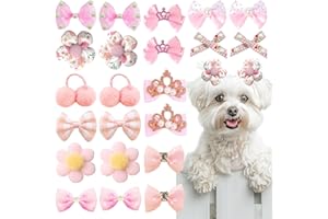 YAJTJX 22pcs Handmade Pink Dog Hair Bows with Rubber Bands Cute Pet Puppy Top Knot Accessories for Big Small to Medium Dogs