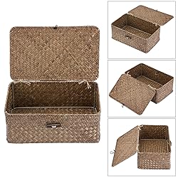 Hipiwe Wicker Shelf Baskets Bin with Lid, Handwoven