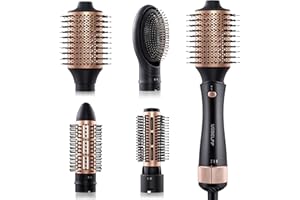 USBELFF Hair Blow Dryer Brush Set - Versatile Detachable Negative Ion Styler Kit, Ceramic Barrel Hot Air Brush Tools for Volumer, Dry, Slightly Curly, for Women Middle to Long Hair
