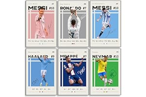 BAOGELI Messi, Ronaldo, Mbappe, Haaland, Neymar Soccer Canvas Posters Wall Art Print Set of 6 Gifts for Boys Living Room Bedroom Decor Unframed: 8x12inch