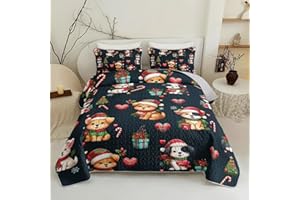 QOOMO Cute Dog Kids Quilt Set,Cartoon Animal Print Bedding Set for Boys Girls Room Decoration,Christmas Bed Set Microfiber Lightweight All Season Full/Queen Size,1 Quilt Set 2 Pillowcases
