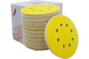 M-jump 100 Pack 5 Inch Sanding Discs, 80 Grit Hook and Loop Sandpaper for Woodworking or Automotive, 8 Hole Gold Premium Dustless Random Orbit Sandpaper