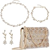Landical 4 Pcs Shoulder Crossbody Bag Rhinestone Jewelry Set for Women Evening Clutch Purse Crystal Necklace Earrings Bracelets Bling Accessories for Brides Bridesmaid Prom Party Wedding