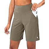 SANTINY Women's Athletic Bermuda Shorts High-Waisted Long Shorts for Women Running Yoga Lounge with Pockets