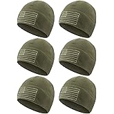 Cutecrop 6 pcs Fleece Beanie Winter American Flag Beanie Fleece Watch Cap USA Hats Tactical Military Warm Skull Cap for Men Army Green