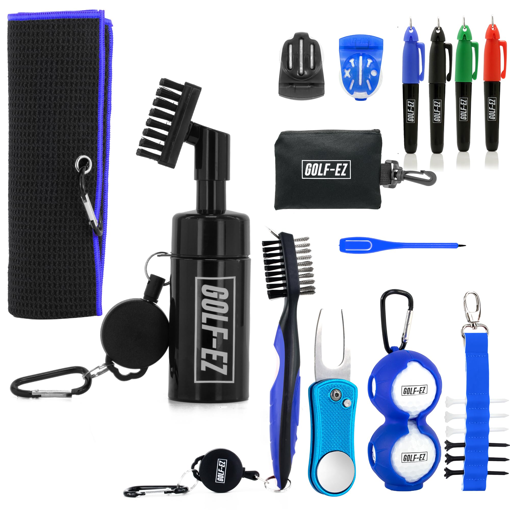 Golf Essentials Kit | Must-Have Accessories – Water Brush, Towel, Club Brush, Ball Marker, Divot Repair Tool, Ball & Tee Holder, Golf Gifts for Men & Women Image