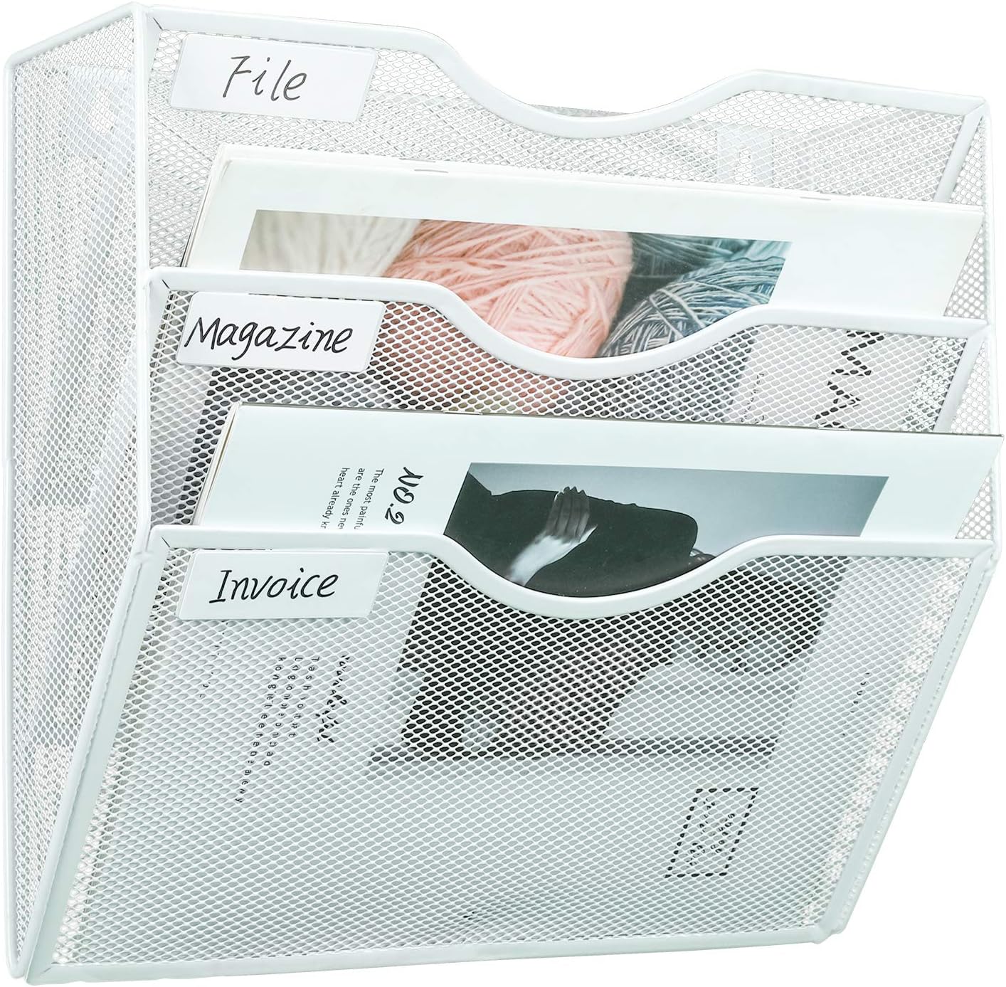 PAG Hanging Wall File Holder Mail Organizer Wall Mount Document Letter Rack, 3-Tier, White : Office Products