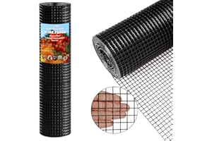 Thinkahead Black Hardware Cloth 1/2 inch 24 X 100 ft 19 Gauge Vinyl PVC Coated Wire Mesh Roll Galvanized Welding Chicken Wire Fencing, Garden Fence, Rabbit Wire, Home Improvement Project.