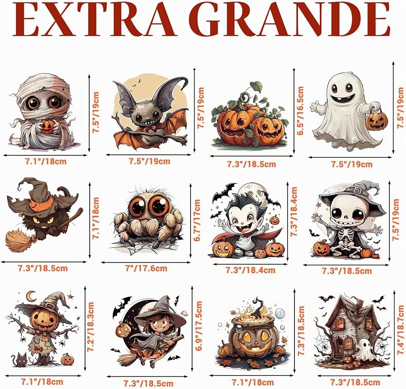 12 hojas de calcomanías de ventana de Halloween de gran tamaño, decoraciones de murciélagos, arañas, vampiros y brujas, calcomanías para ventanas de Halloween