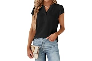 Blooming Jelly Women's Dressy Casual Tops Business Work Blouses White Button Down Shirts Cap Sleeve V Neck Tshirt