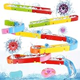 Fajiabao Bath Toys for Kids Ages 4-8 Water Slides with Suction Cups | DIY Marble Run Track Bathtub Toys for Kids Ages 4-8 Creative Kids Bath Toys for Wet &amp; Dry Play STEM Gift for Boys Girls 38PCS