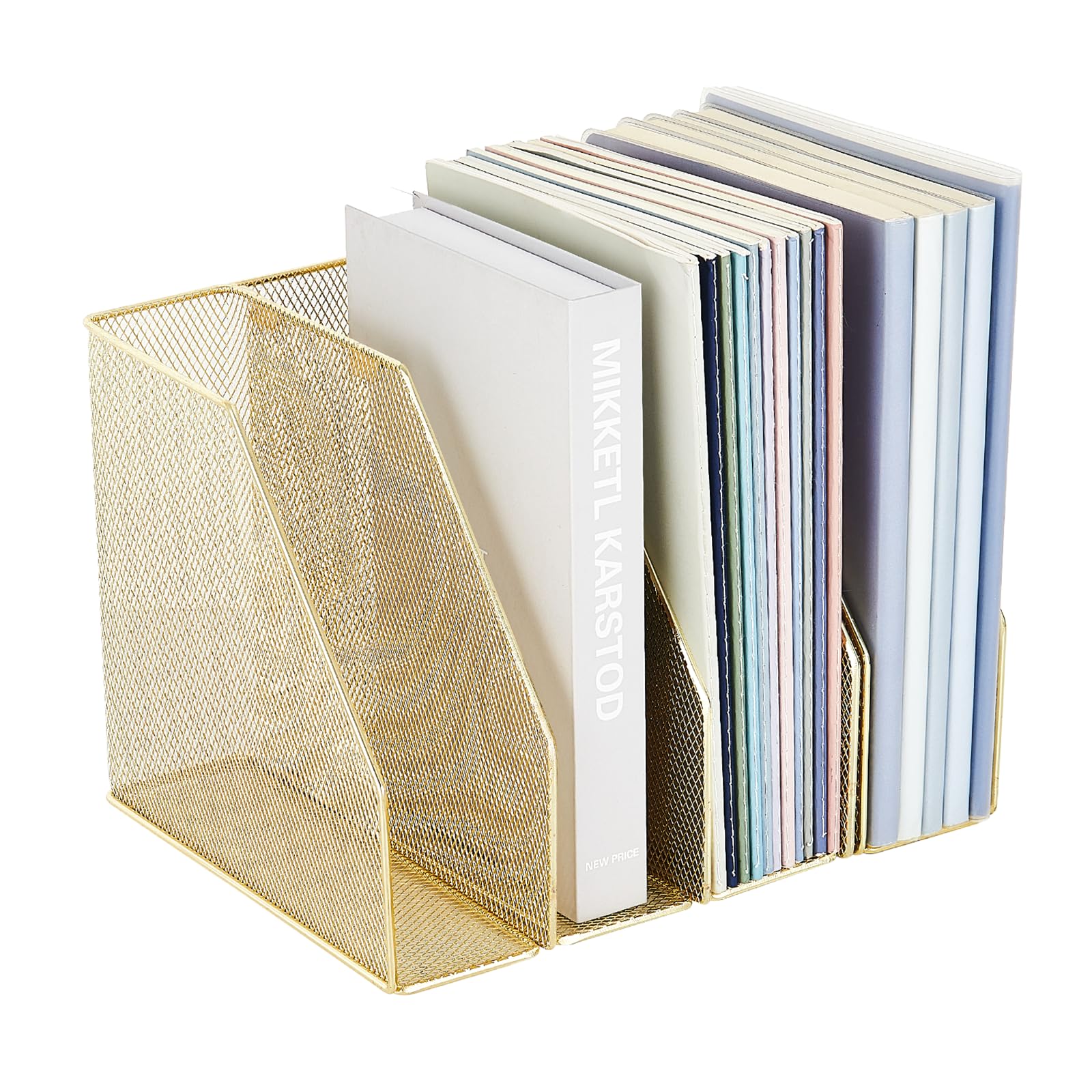 Photo 1 of AUPSEN File Organizer for Desk, 4-Pack Magazine Binder Holder Desk File Organizer, Mesh File Folder Organizer for Home Office Organization (Gold)