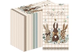 Rakuto Easter Napkins Paper Party Decorations, 100PCS Happy Easter Bunny Disposable Paper Napkins Table Decoration, Buffalo P