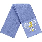 OXYEFEI Tennis Towel,Tennis Gift for Men, Women,Lovers,13”x 43” Cotton Embroidered Tennis Towels (Blue, J)