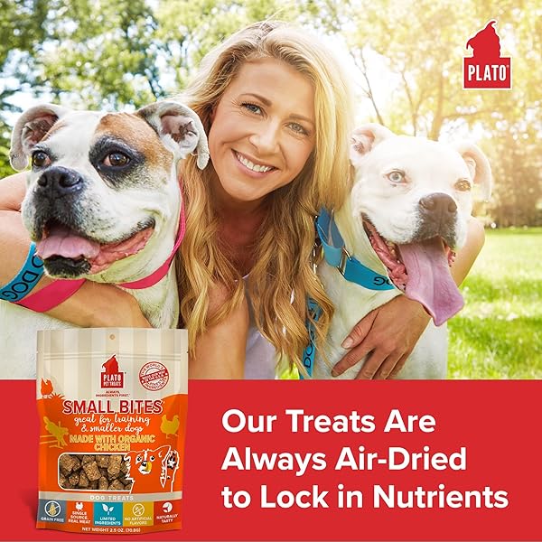 PLATO SMALL BITES NATURAL TRAINING DOG TREATS – REAL MEAT – GRAIN FREE – MADE IN THE USA – ORGANIC CHICKEN FLAVOR, 6 OUNCES