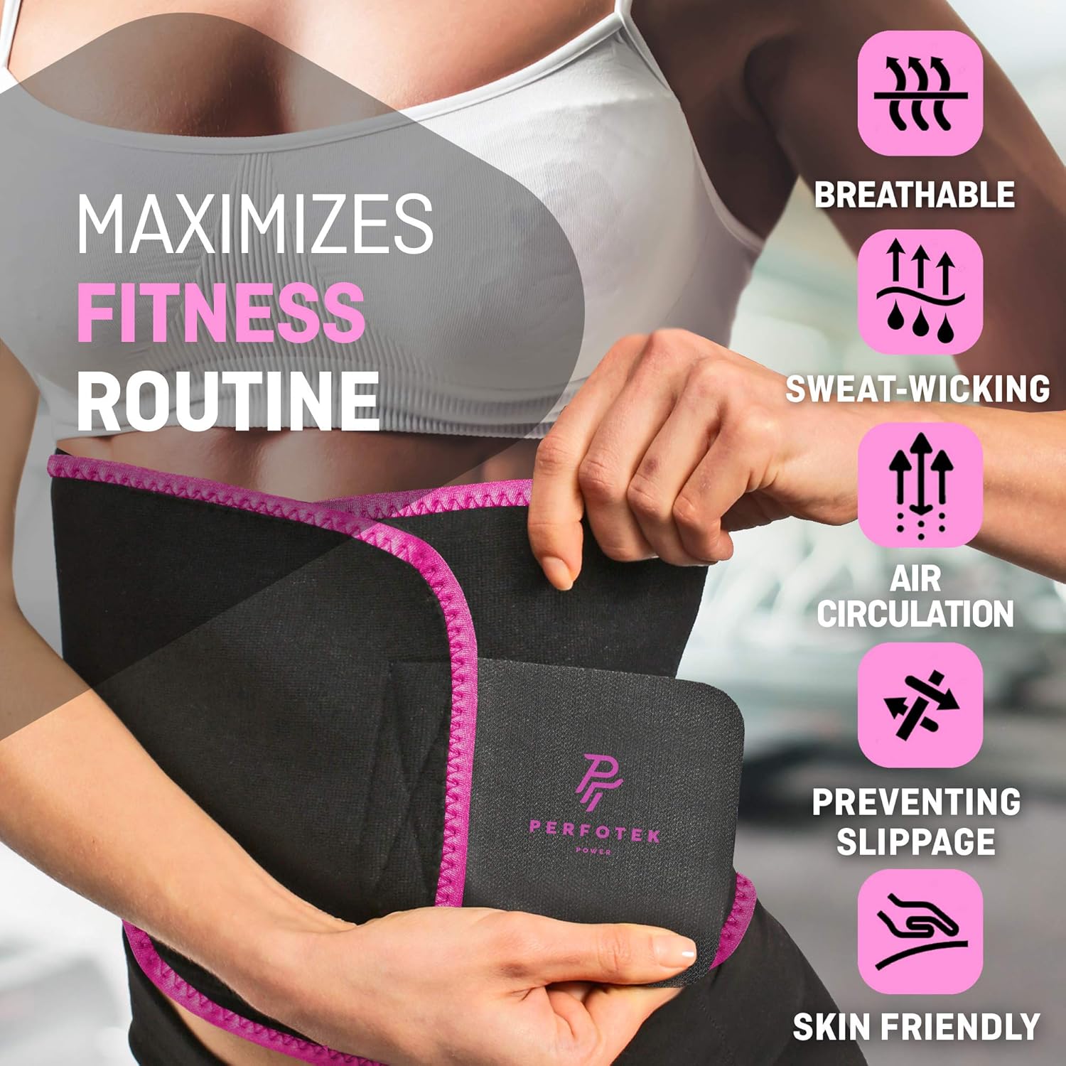 Perfotek Waist Trimmer Belt, Sweat Wrap, Tummy Toner, Low Back and Lumbar Support with Sauna Suit Effect, Abdominal Trainer (Pink): Clothing