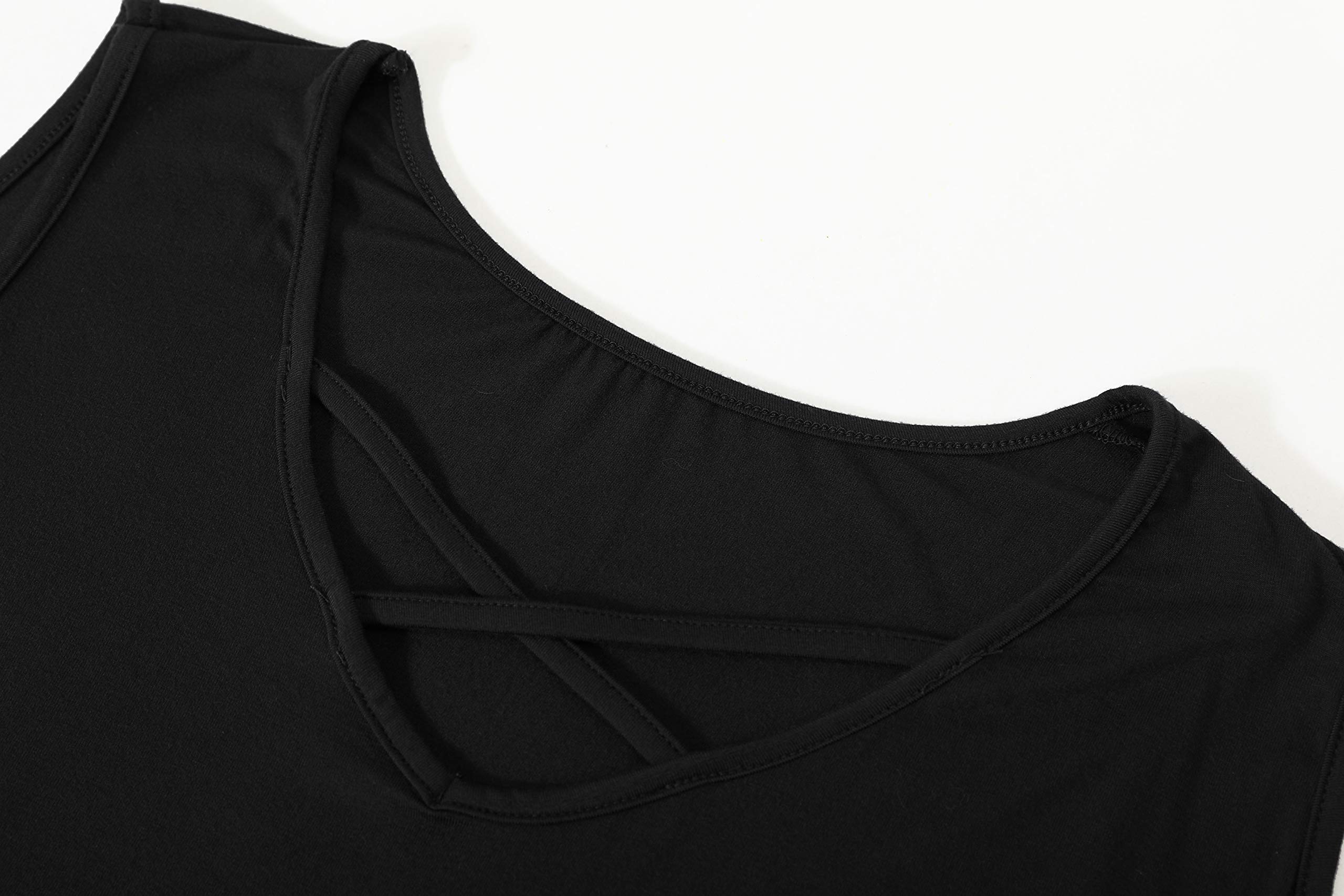 Women Short Sleeve Criss Cross V Neck Cold Shoulder T-Shirt m