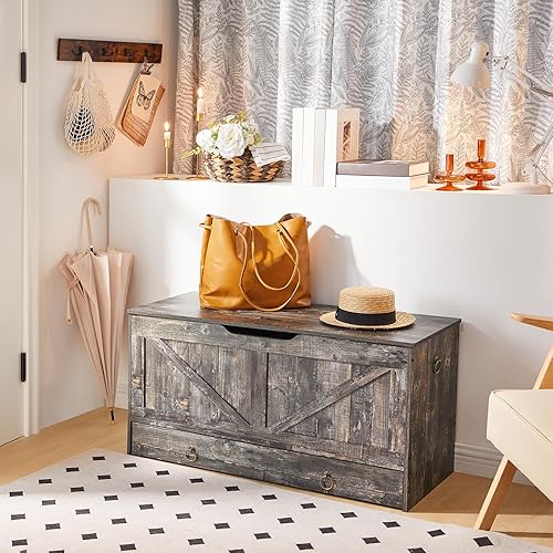 HOOBRO Storage Chest, Toy Chest with Drawer, Wooden Storage