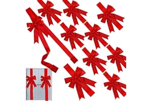 MCEAST 10 Large Christmas Red Ribbons Cabinet Door Bows for Festive Party Supplies, 10 x 87 Inches
