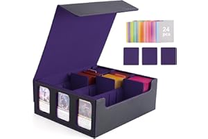 Venssu Card Storage Box for Trading Cards with Card Supporters, 2300+ MTG Deck Box with 24 Colorful Divider Tabs, Trading Card Storage with Viewing Windows Fits for Magic Game(Black and Purple)
