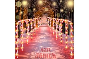 OVVNYXE 36" Outdoor Christmas Decorations, Real 30" Red Candy Cane Lights Outdoor Pathway 8 Flashing Modes, 12 Pack Christmas Candy Cane Lights, Christmas Decorations Outdoor Yard, Warm Lights with Star